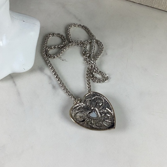 Vintage Romantic Silver Heart‎ rhinestones Necklace Chain - Picture 6 of 12